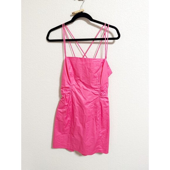Frame Womens Tie Back Mini Dress Sleeveless Strappy Straight Neck Hot Pink Sz M - Picture 8 of 8